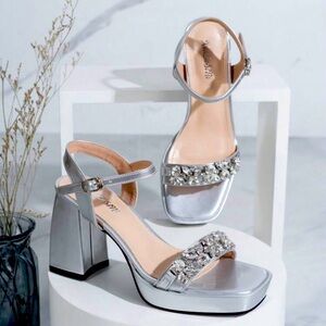 Silver high heel thick sole platform shoes